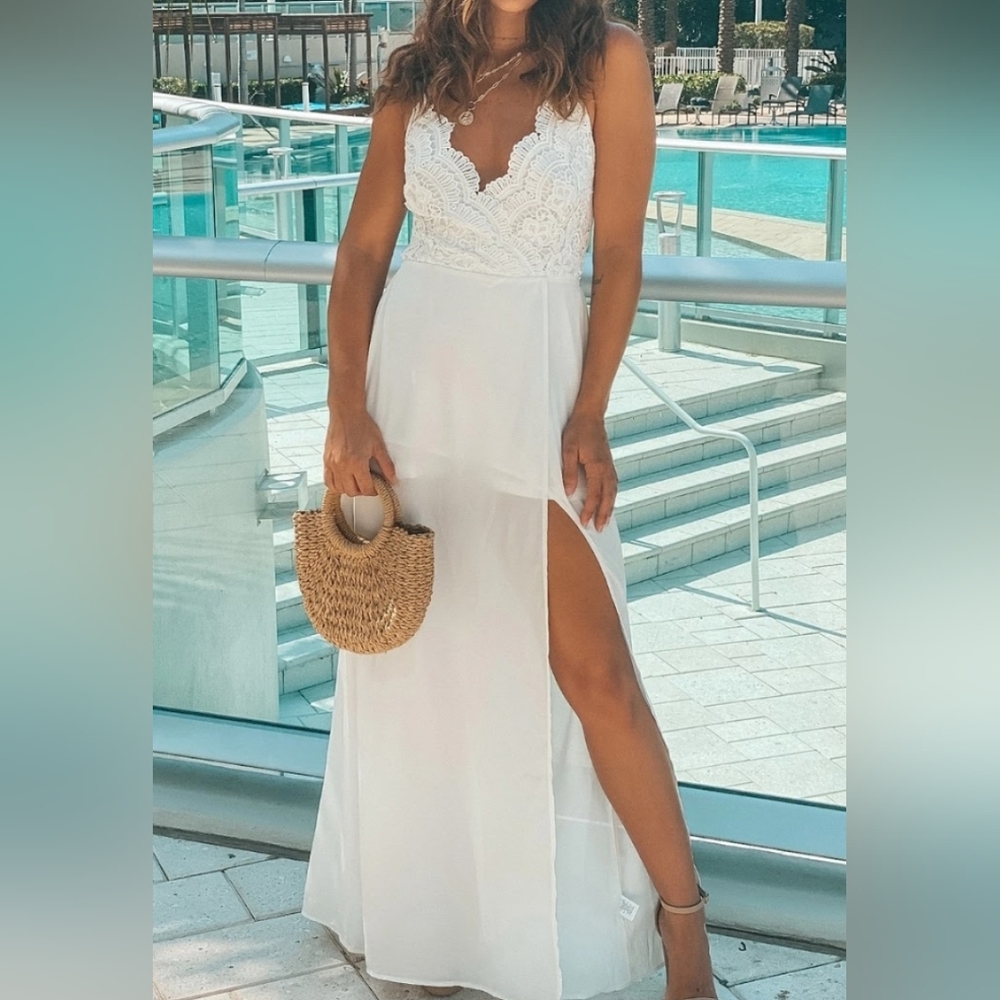 Off White Crochet Top Maxi Romper Dress